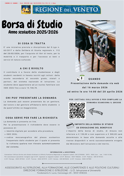 Borsa di studio anno scolastico 2025 - 2026